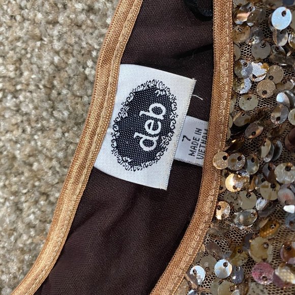 Brown Sequined Mini Dress One Shoulder Size 7 Medium Stretch Short Sleeve - Picture 13 of 13